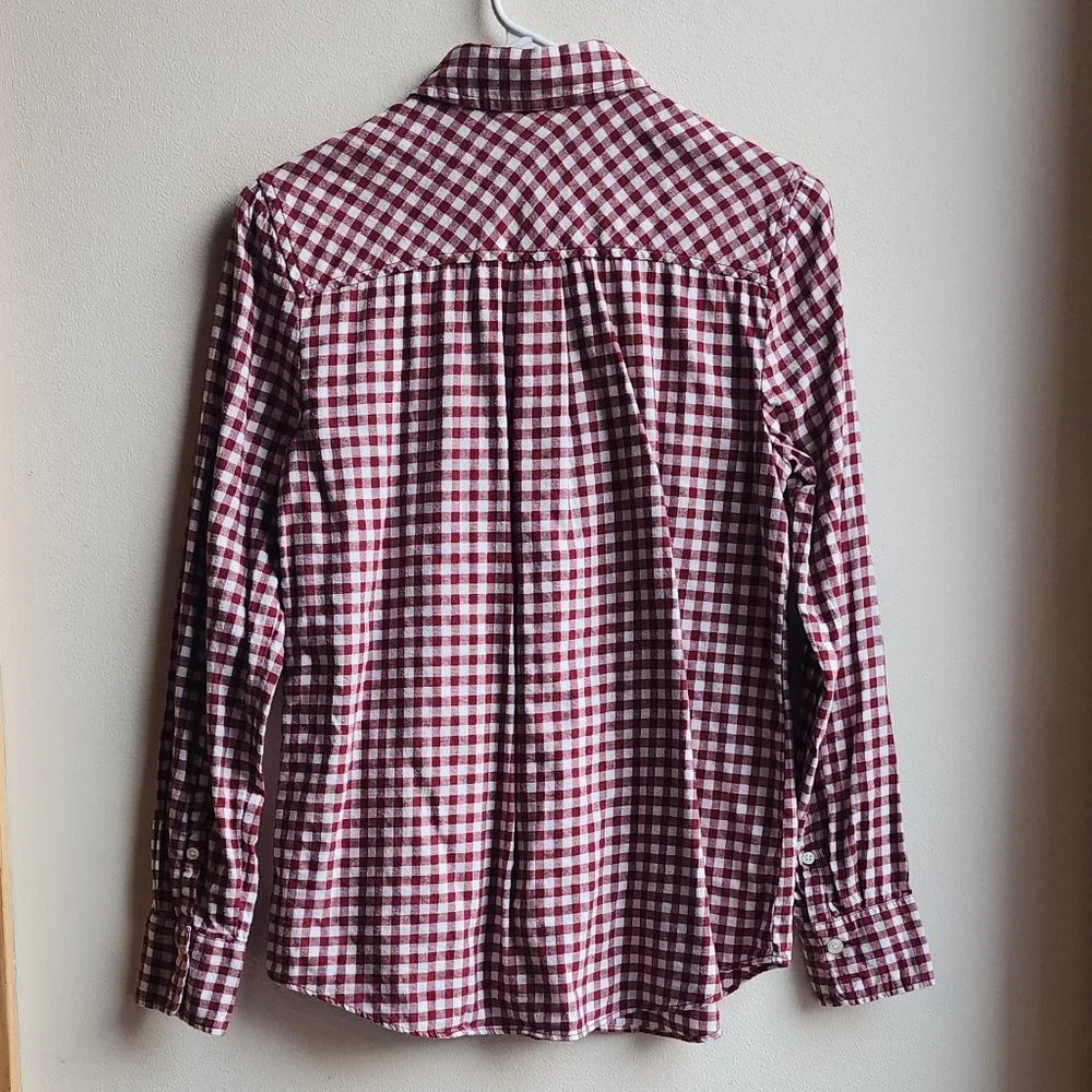 J. Crew Mercantile Red/White Gingham Flannel Button Down Shirt Size XS